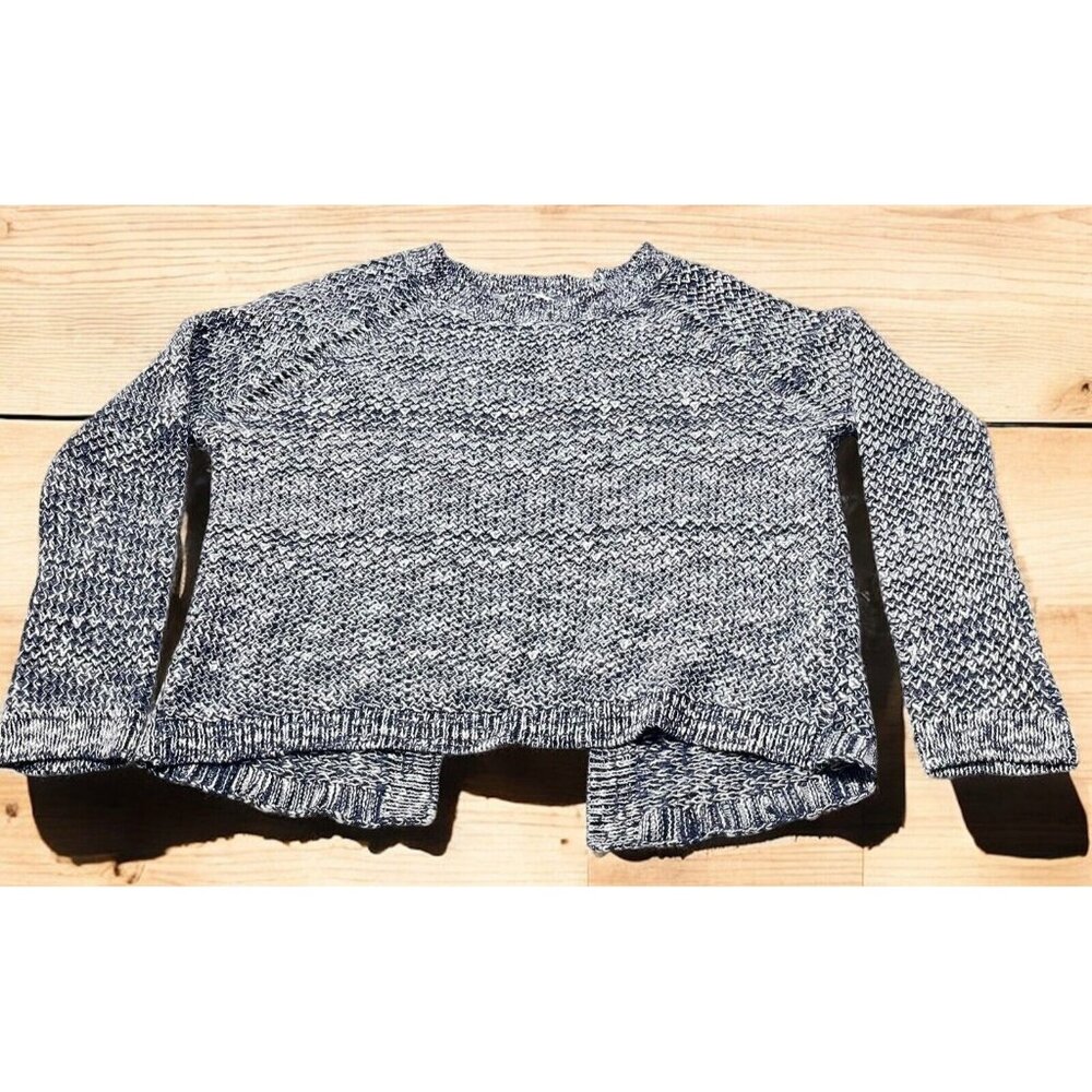 Nameless Sweater Women Medium Blue White Cotton Open Back Raglan Sleeve Pullover